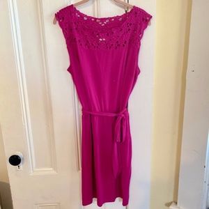 LOFT Sleeveless Midi Belted Sundress Cutout Neckline - Pink Large